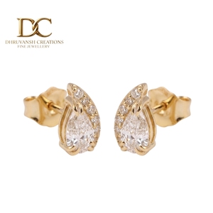 Elegantes Pendientes Étnicos de Oro Amarillo Sólido de 14 Quilates con Diamantes Cultivados en Laboratorio Certificados por IGI para Mujer, Corte de Pera Brillante, Joyería Personalizada - Product Image 1