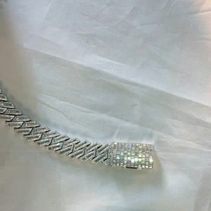 VVS-VS Clarity 16mm Baguette Men’s Silver Diamond Moissanite <b>Iced</b> <b>Out</b> 925 Silver Moissanite Diamond Cuban Link <b>Chain</b> for Sale. - Product Image 3