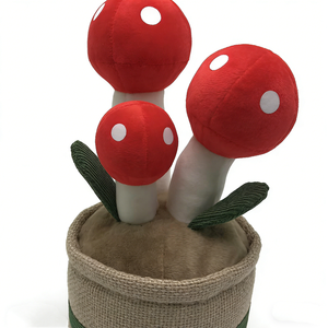 Mushroom en peluche personnalisé à trois points rouges et blancs, plante en peluche dans un pot tissé en toile de jute, décoration de champignon à feuilles vertes en velours côtelé - Product Image 3