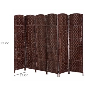 Paravent pliable traditionnel en bois brun et osier avec 6 panneaux translucides pour chambre et bureau - Product Image 3