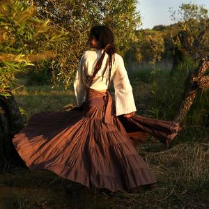 Falda Maxi de Cintura Alta, de Algodón y Rayón, Fluida, para Bailar, con Tela Ligera y Estilo Bohemio Informal - Product Image 3