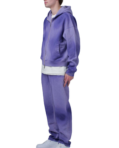 Ensemble survêtement streetwear d'hiver personnalisé OEM avec logo, pantalon évasé délavé à l'acide, léger, vintage, délavé, effet usé, sweat à capuche zippé intégral - Product Image 5