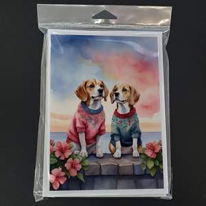 Beagle Two Hearts Whimsical A7 <b>Greeting</b> <b>Cards</b> Pack of 8 Blank <b>Note</b> <b>Cards</b> with Envelopes Size 5x7 - Product Image 3