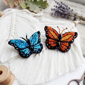 Hand-Embroidered Blue Beaded Butterfly Charm Keychain, <b>Crystal</b> Bag Accessory - Product Image 5