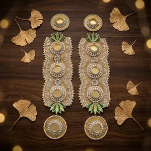 Paneles decorativos de lujo con cuentas doradas y adornos de hojas verdes para decoración de bodas, juego Rangoli - Product Image 1