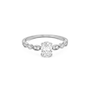 Bague de fiançailles romantique en moissanite et diamant, or massif 14 carats, avec accents de diamants de laboratoire ovales et ronds, et bande torsadée en forme de vigne - Product Image 3