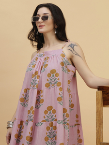 Floral Print <b>Boho</b> Midi <b>Dress</b> Sleeveless A-Line Loose Fit Cotton Bamboo Fiber <b>Summer</b> Casual <b>Dress</b> With Tiered Hem - Product Image 4