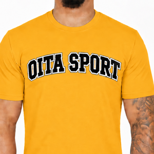 T-shirt ajusté jaune doré pour homme, manches courtes, col rond, imprimé personnalisé, coupe slim, décontracté, en coton, vente en gros, streetwear - Product Image 3