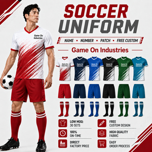 ชุดฟุตบอลแบบซับลิเมชั่นเต็มตัวสำหรับผู้ชาย ชุดเสื้อและกางเกงฟุตบอลแห้งเร็วพร้อมถุงเท้าเข้าชุด รับผลิตตามแบบ OEM ชุดกีฬาสำหรับทีม - Product Image 1