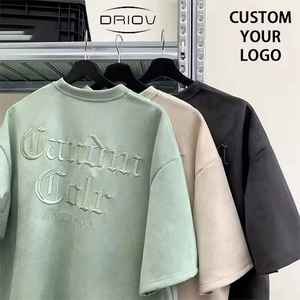 T-shirt Homme Personnalisé Noir Coupe Ample et Épaisse en Coton de Haute Qualité, T-shirt Vierge à Motif, Broderie 3D, Vente en Gros OEM - Product Image 4