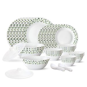 Juego de vajilla Opalware: Platos, tazones para verduras, tazón para sopa, cucharas, tazón para servir con tapa. Juego de vajilla sin cenizas de hueso para comedor. - Product Image 1