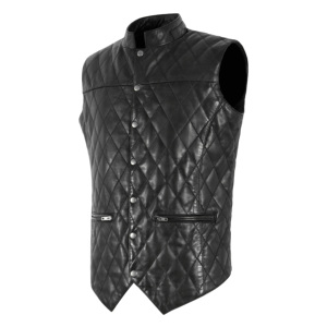 Chaleco Acolchado de Piel de Cordero Genuina para Hombre, Chaleco de Cuero Personalizado para Motociclistas, Fabricante Mayorista OEM/ODM - Product Image 3