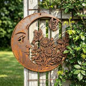 Moon and Butterfly Metal <b>Sign</b> <b>Garden</b> Art Rustic Design Powder Coated Weather Resistant 20cm <b>Outdoor</b> - Product Image 2
