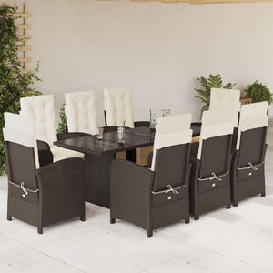 Ensemble de salle à manger de jardin en rotin blanc crème et brun, 6 places, mobilier d'extérieur résistant aux intempéries, design contemporain - Product Image 1