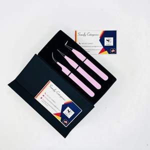 Somofy Enterprises Eyelash Tweezers Set <b>Pink</b> Stainless Steel Precision Tips 10mm Length <b>Box</b> Packaging Custom Logo Fiber Tips - Product Image 3