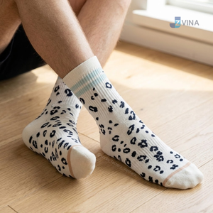 <b>Custom</b> LOGO Leopard Print Cotton <b>Grip</b> <b>Socks</b> Non Slip ODM Low MOQ Made in Vietnam for Pilates Yoga Studio - Product Image 3