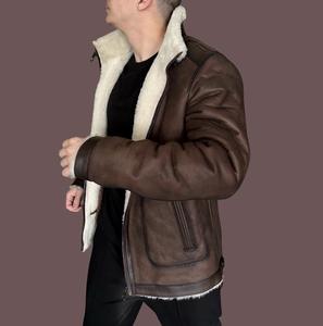 Genuine <b>Sheepskin</b> Bomber <b>Jacket</b> <b>Men</b> Classic Aviator Style Waterproof Breathable Windproof Warm Winter Leather Outerwear Vintage - Product Image 6