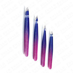 Juego de 4 Pinzas para Cejas de Acero Inoxidable, Color Morado Azul Degradado con Brillo, Punta Inclinada, Herramientas de Belleza, OEM - Product Image 3