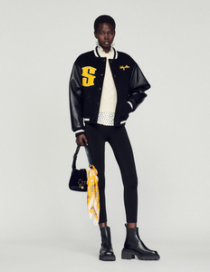 SANDRO Veste universitaire noire à capuche, manches en coton, logo S brodé, texte Baby Love, style preppy, coupe classique, respirante, unisexe - Product Image 2