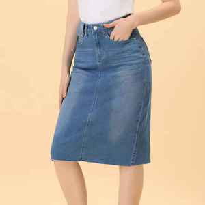 Wholesale New Design Women Casual Denim Skirt with Embroidery High Waist Breathable Superior Quality Knee-Length - Product Image 1