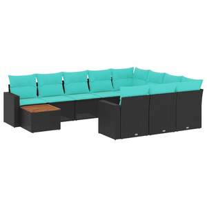 Juego de Sofás de Patio de 11 Piezas en Poliratán Negro con Cojines, Muebles Elegantes para Exteriores - Product Image 2