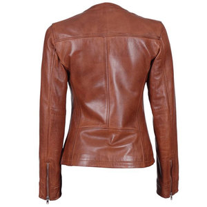 Veste en cuir marron de luxe pour femmes - Tissage texturé unique en forme de cube - Veste ajustée zippée en peau de mouton de qualité supérieure - Product Image 2