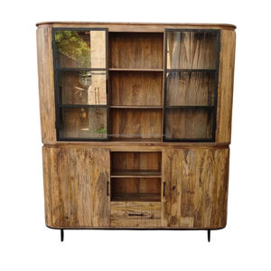 2025 Latest Hotel Home Living Room Industrial 2 Wooden Doors & 2 Glass Doors <b>Sideboard</b> With 1 Wooden Drawers Storage Furniture - Product Image 1