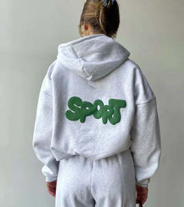 Sweat-shirt à capuche personnalisé de qualité supérieure avec impression 3D en relief pour femme, 100% French Terry, coupe ample, streetwear, délavé à l'acide, pailleté - Product Image 2