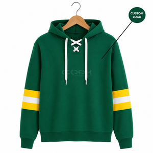 Cosh International Sorority Sisterhood <b>Green</b> Hooded Sweatshirt With Yellow White Stripes <b>Lace</b>-Up Front Pockets Casual Autumn - Product Image 5
