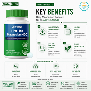 Magnesio 400 Tabletas, Suplemento Mineral de Alta Potencia para el Apoyo Muscular, Nervioso y Energético, Marca Privada OEM, Hecho en Corea, HACCP - Product Image 6