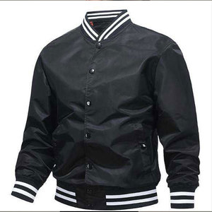 Men's Solid Color letterman Jacket With White Trim Collar And Cuffs Regular Fit Polyester Material Autumn Casual Wear - Product Image 3