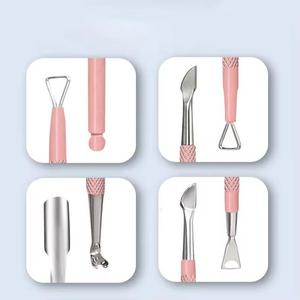Dual Head Stainless Steel Nail Cuticle Pusher <b>Set</b> Reusable Manicure <b>Tool</b> <b>Pink</b> Handle 10Pcs - Product Image 2