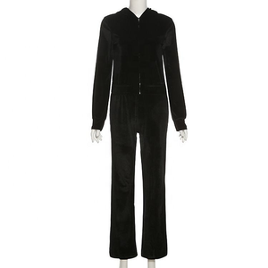 Ensemble de survêtement décontracté Y2K en velours avec logo personnalisé en strass, 2 pièces, pour femmes - Product Image 5