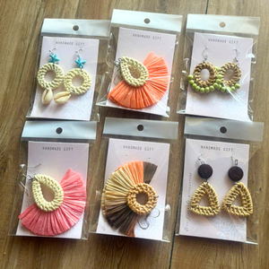 ต่างหูหวายรักษ์โลก ทำมือจากเวียดนาม สไตล์โบโฮชิค น้ำหนักเบา เครื่องประดับจากเส้นใยธรรมชาติ ของขวัญ - Product Image 1