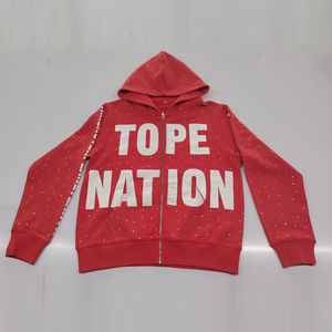 Fabricant de vêtements en gros – Sweat-shirt rétro surdimensionné personnalisé, broderie vintage en strass, sweats à capuche boxy imprimés pour hommes - Product Image 1