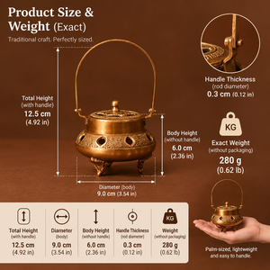 Vintage Brass Incense Burner Overhead Handle Carved Kettle Pot Censer Charcoal Bakhoor Holder Antique Dhoop Home Decor - Product Image 5