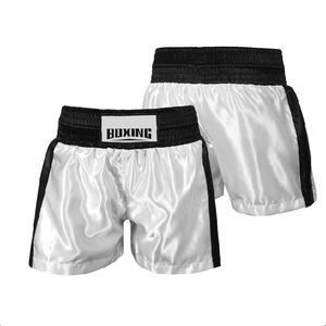 Shorts de boxe dernier cri pour unisexe, combinaison blanc et noir, légers, avec logo personnalisable - Product Image 1