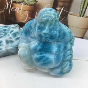 มาใหม่คริสตัลธรรมชาติหิน Larimar หินธรรมชาติมือแกะสลัก Maitreya <span class=keywords><strong>พระพุทธ</strong></span>รูปสำหรับตกแต่งบ้านรูปปั้น - Product Image 3