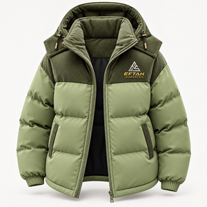 Men's <b>Corduroy</b> Puffer <b>Jacket</b> Hooded Zip Up Winter Coat Thick Color Block Loose Fit <b>Corduroy</b> puffer <b>jacket</b> men Hooded zip up - Product Image 1