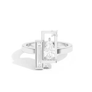 Custom Pear Baguette Cut Lab Diamond Geometric Statement <b>Ring</b> 14K 18K Solid <b>Gold</b> Modern Trendy <b>Cocktail</b> Jewelry Band Manufacture - Product Image 3