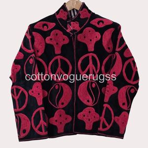 Velvet Suzani Handmade Eco-Friendly Winter Boho Embroidered Women's Luxury <b>Coat</b> for Party Wear - Product Image 1