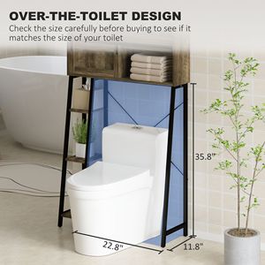 Meuble de rangement marron vieilli à poser au-dessus des toilettes avec 3 compartiments et 4 étagères ouvertes, organisateur de salle de bain - Product Image 4