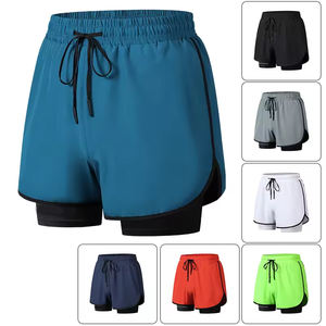 Shorts d'entraînement double couche pour hommes, taille mi-haute, avec compression intérieure en Spandex, extérieur écologique, coupe ample, anti-transpiration, OEM - Product Image 6