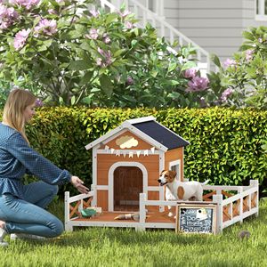 Cuccia per Cani in Legno da Esterno Resistente alle Intemperie con Ampio Veranda e Tetto Apribile, Base Rialzata e Pavimento Rimovibile per la Stagione Autunnale - Product Image 2
