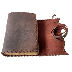 Vintage Brown Softcover Leather Bound Journal Antique Strap <b>Lock</b> Handmade Gift Notebook Deckle Edge Paper <b>Thread</b> Sewing Bound - Product Image 1