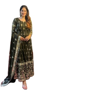 Vestido de trabajo de secuencia de bordado Georgette de diseñador con ropa india y paquistaní Dupatta con Mehndi - Product Image 1