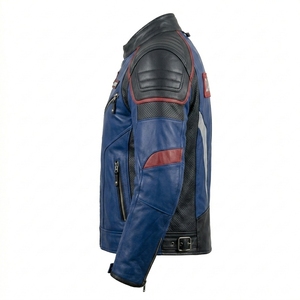 Blouson en cuir de moto bleu et noir pour homme, rembourré, pour motard, équipement de performance, vêtement d'extérieur, vente en gros personnalisée - Product Image 4