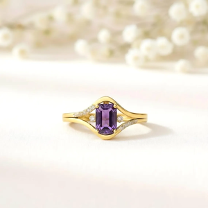 <b>Emerald</b> Cut Amethyst <b>Ring</b> Split Shank February Birthstone <b>Ring</b> Natural Amethyst Promise <b>Ring</b> 925 Sterling <b>Silver</b> 18K Gold Filled - Product Image 1