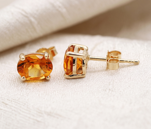 Boucles d'oreilles clous en or jaune 14 carats faites à la main avec saphir orange naturel certifié IGI, idéales pour mariages, fêtes et cadeaux - Vente en gros bienvenue ! - Product Image 6