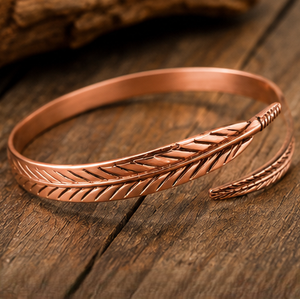 Brazalete de Cobre Tallado con Plumas de Primera Calidad, con Imanes, Joyería Metálica de Moda, Regalo Promocional Novedoso - Product Image 3